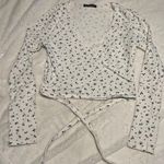 Brandy Melville  Floral Wrap Top Long Sleeve V Neck White Black Cute Photo 0