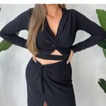 Bobi NWT Front Knot Crop Top SMALL Earth Brown Long Sleeve Jersey Knit Casual Photo 2