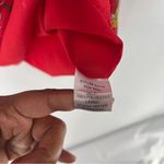 Skies Are Blue  Vibrant Red Floral Chiffon Lace Detail 3/4 Sleeve Shift Dress‎ M Photo 6