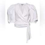 Ganni  Womens White V Neck Wrap Top Three Quarter Puff Sleeve Size Small Photo 1