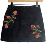 Top Shop Moto Women's 4 Denim Mini Skirt Black Embroidered Cross Stitch Flowers Photo 0