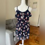 Angie  Women's Navy Ruffle Top Sleeveless Floral Dress Sundress Size M Photo 4