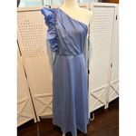 One Shoulder‎ Ruffle Dress Formal Cocktail Party Special Occasion Midi Blue Size M Photo 1