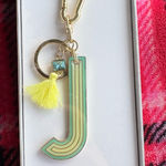 Anthropologie Green and Yellow Initial Keychain Photo 0