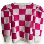 &merci Pink Checkered Puff Sleeve Cropped Sweater Size Large 10/12 Photo 6