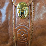 Vintage Cognac Brown Italian Leather Hobo Bag Marino Orlandi Plaid Lined Purse Photo 4