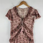 Faherty Bonita Block Paisley Floral Tiered Ruffle V Neck Midi Prairie Dress Red Photo 3
