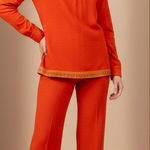 Vintage 2 Piece 60s 70s Retro Orange Tunic & Pants Set Medium Photo 0