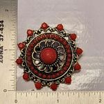 Red Sunburst Geometric Brooch Pin Bold Retro Statement Costume Jewelry Photo 1