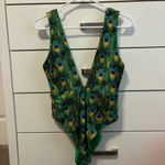 We Wore What  Peacock Plunging V Neck One Piece Swimsuit Photo 1