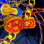 Vintage Burberry's Silk Tassel and Chain Print Vest, Black & Gold, Size S Photo 5