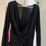Peruvian Connection Black Long Sleeve Maxi Dress Deep V-Neck Draped Front - L Photo 2