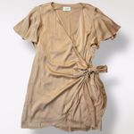 Aura Blush Wrap Dress Flutter Sleeves Size L Classic Party Romantic Photo 0