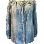 Vintage America Blues SZ SM Denim Embroidered Button Down Faded Crinkle Design Blue Photo 0