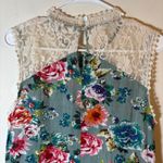 Umgee USA Floral Lace Mock Neck Tiered Mini Dress Medium Green Pink Boho Summer Photo 6