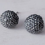 Vintage Stud Earrings Dark Grey Domed Gray Photo 0