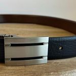 90s Reversible Black/Brown Genuine Leather Silver Utility Buckle Belt Size L/XL Brown Size L Photo 1