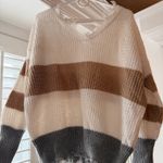 Moon & Maddison Moon and Madison Sweater Knit Stripped White Cream Gray M Photo 0