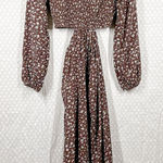 Petal and Pup Brown Floral Smocked Open Sides Boho Maxi Dress Photo 0