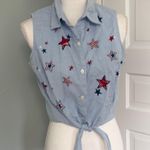 Cabin creek Vintage Cabin Creak Embroidered Star Sleeveless Blue Tie Front Top Size PL Photo 0