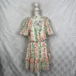 VICI  Floral Print Ruffle Mini Dress Womens Medium White Pink Green Short Sleeve Photo 1