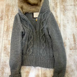American Eagle Vintage grey  outfitters fur lined cable knit hoodie Photo 0
