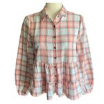 Blue Rain -PINK AND WHITE PLAID TOP-SIZE SMALL Adorable pink and white plaid top, babydoll style with long sleeves, excellent condition, size small Measurements: Bust: armpit to armpit 18 inches  Length: shoulder seam to bottom 23 inches Photo 0