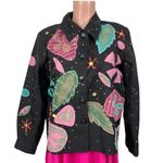 Sharon Anthony Art to Wear Silk Jacket with Fun Appliqué Embroidery Size MEDIUM Photo 0