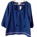 Vineyard Vines NWT Embroidered Hem Pullover Cotton Peasant Blouse Navy Size XS Photo 0