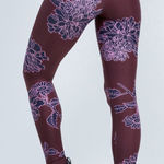 The Upside Leggings Floral Print Maroon US 6 Drawstring Stretch Anthropologie Blue Photo 0