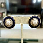 Vintage Navy Blue Gold Pearl Earrings Photo 1