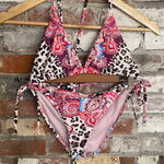 Colorful Pink Paisley and Leopard String Bikini Set Size 10 Photo 0