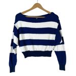 Free People Candy Land Striped Cropped Sweater Womens XS Blue White Coastal Boho Photo 1