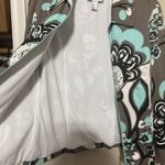 Joseph Ribkoff Full Zip Jacket Retro Size M/ 12 Bold Gray & Aqua Floral Career Photo 3