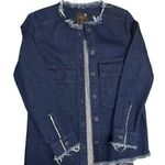 ZARA  Trafaluc Collection Dark Denim Raw Hem Distressed Button Jacket Sz Small Photo 0
