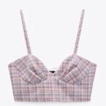 ZARA NEW Tweed Boucle Knit Corset Crop Top Bralette Pink & Blue Metallic Medium Photo 0