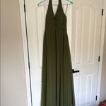 Azazie Tessie Olive Green Backless Halter Dress Photo 2
