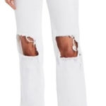 Free People  Maggie Mid Rise Straight Optic White Distressed Jeans- Size 24 Photo 0