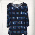 Clara Sun Woo Abstract Print Grid Stretch Knit Top Size S Black Photo 0