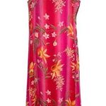 Silks by I.S.C. Silk Sleeveless V Neck Tropical Print Lined Maxi Dress Size XL Pink Photo 0