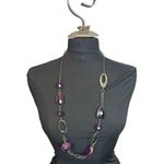 Lavender purple beaded and silver disc chain necklace long statement necklace Photo 0