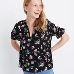 Madewell ‎Silk Notched Ruffle-Cuff Top Carnation Toss Photo 1