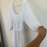 Exlura White Flowy mini Dress long sleeve back bow tie size Large Photo 6