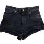 Monki  Tallie Sz 28 Shorts Distressed Denim Jean Black Turn Up Cuffed Hem Cotton Photo 1
