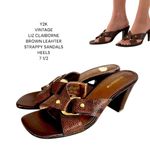Liz Claiborne VTG. Y2K  BROWN LEATHER BUCKLE STRAPPY HEEL SANDALS‎ 7.5. Photo 1
