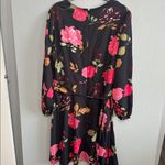Eshakti Black Floral Long Sleeve Belted Dress Photo 3