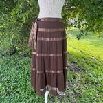 Vintage Victor Costa Occasion Brown Layered Ribbon Midi Chiffon Skirt Size Small Photo 8