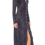 Suboo / Revolve Asha Metallic Lurex Ruched Midi Shirt Dress in Navy Photo 1