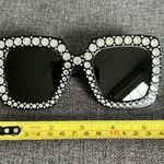 Sparkly, Fluted Rhinestone Rimmed Sunglasses, Black, Silver Black Photo 8