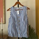 J.Crew Striped Linen Cotton Button-front Shell Tank Top Blue White NWT Size XS Photo 1